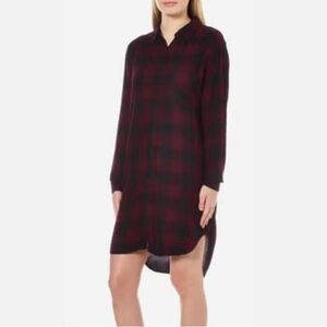 Rails Bianca Rosewood Navy Check Plaid Flannel Shirt Dress Size Small